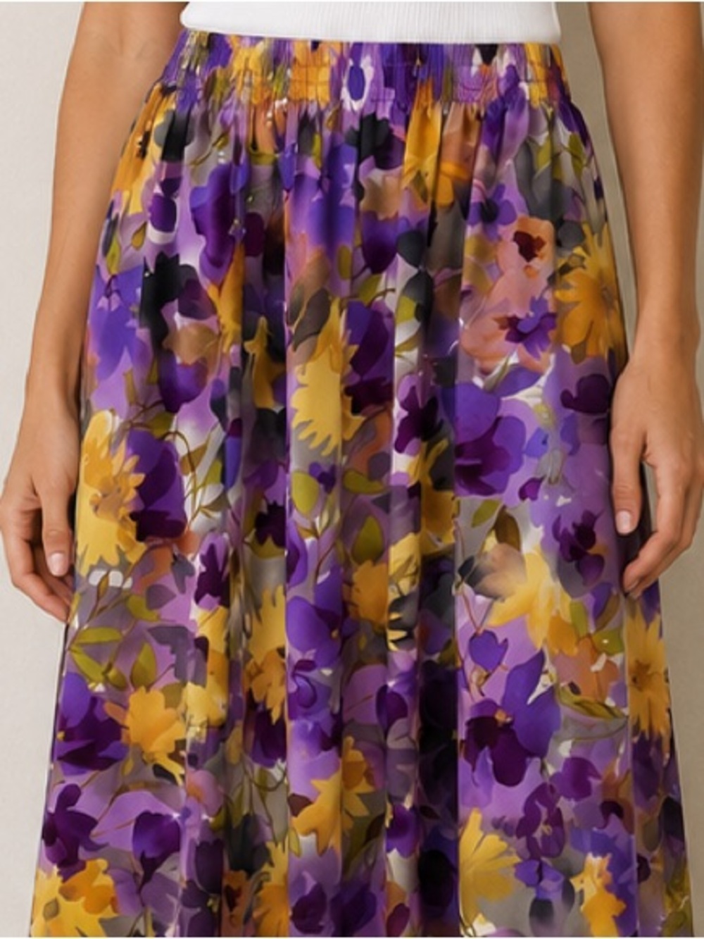 Vintage 90s Blair Purple Floral Midi Skirt Small
